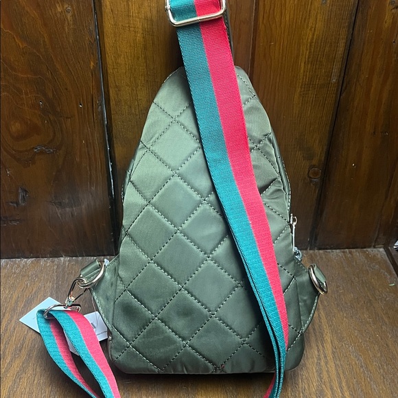 Quilted Nylon Olive Green Sling Bag - Falls Creek - Picture 2 of 7